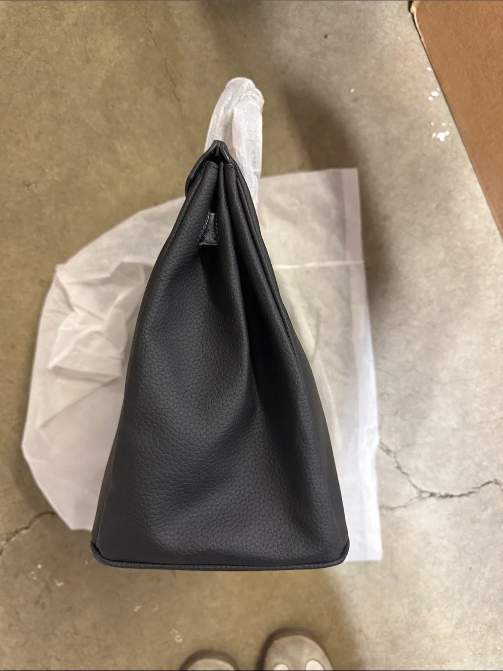 Black Leather Top-Handle Tote Bag with Gold Hardware